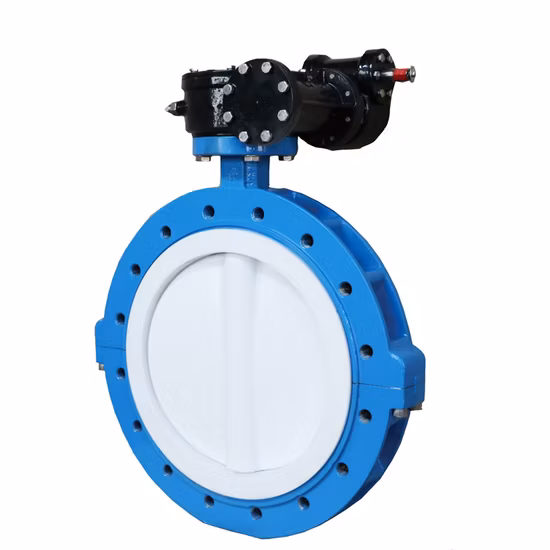 Vanne papillon à engrenage à vis sans fin à double bride en U avec siège en caoutchouc à revêtement lâche